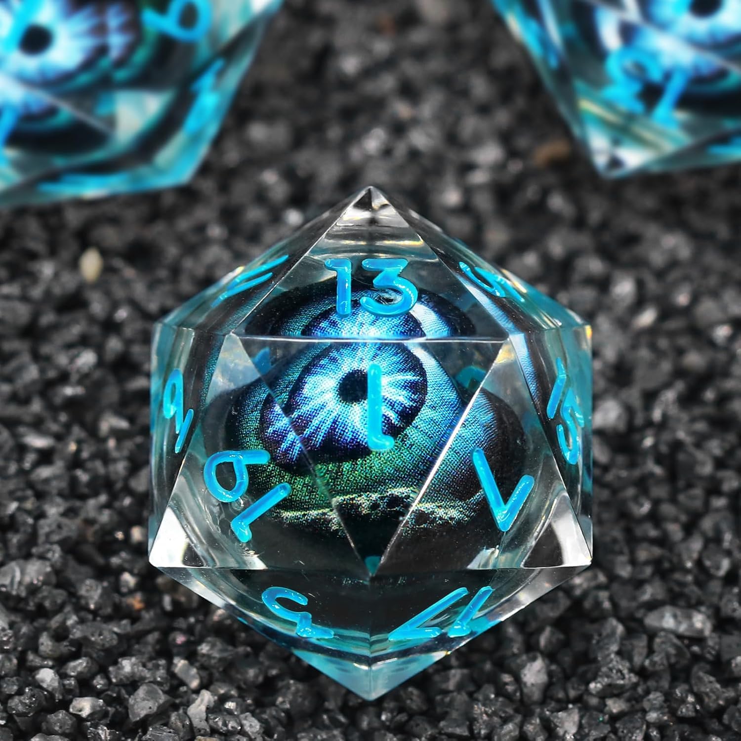 FONVGOGO Sharp Edge Moving Eye Dungeons and Dragons Dice, Liquid Core Dice Set D and D Resin Dice Polyhedral Ttrpg Die for Role Playing RPG（E-Blue）