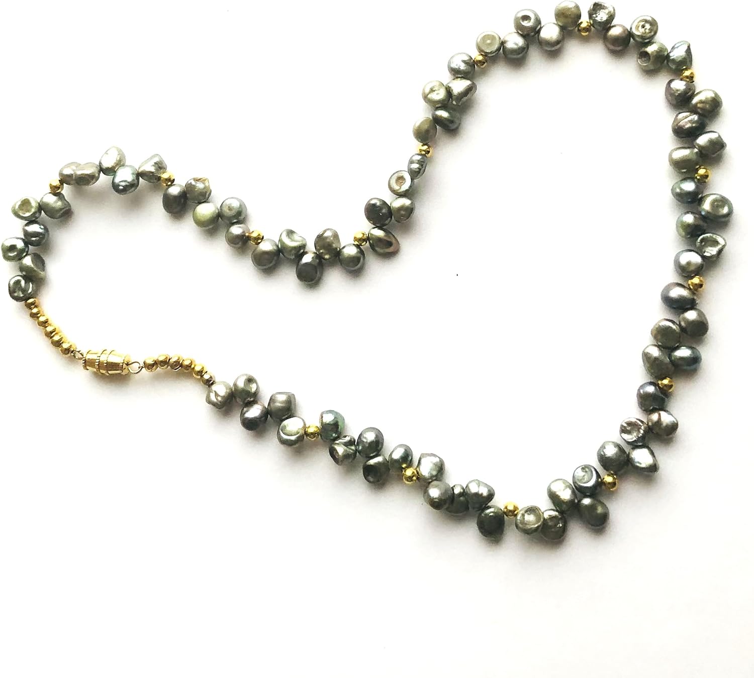 Genuine Gray Pearl Necklace, small natural Keshi Pearls, gold plated bead spacer Necklace, Freshwater culture pearls - Image 2