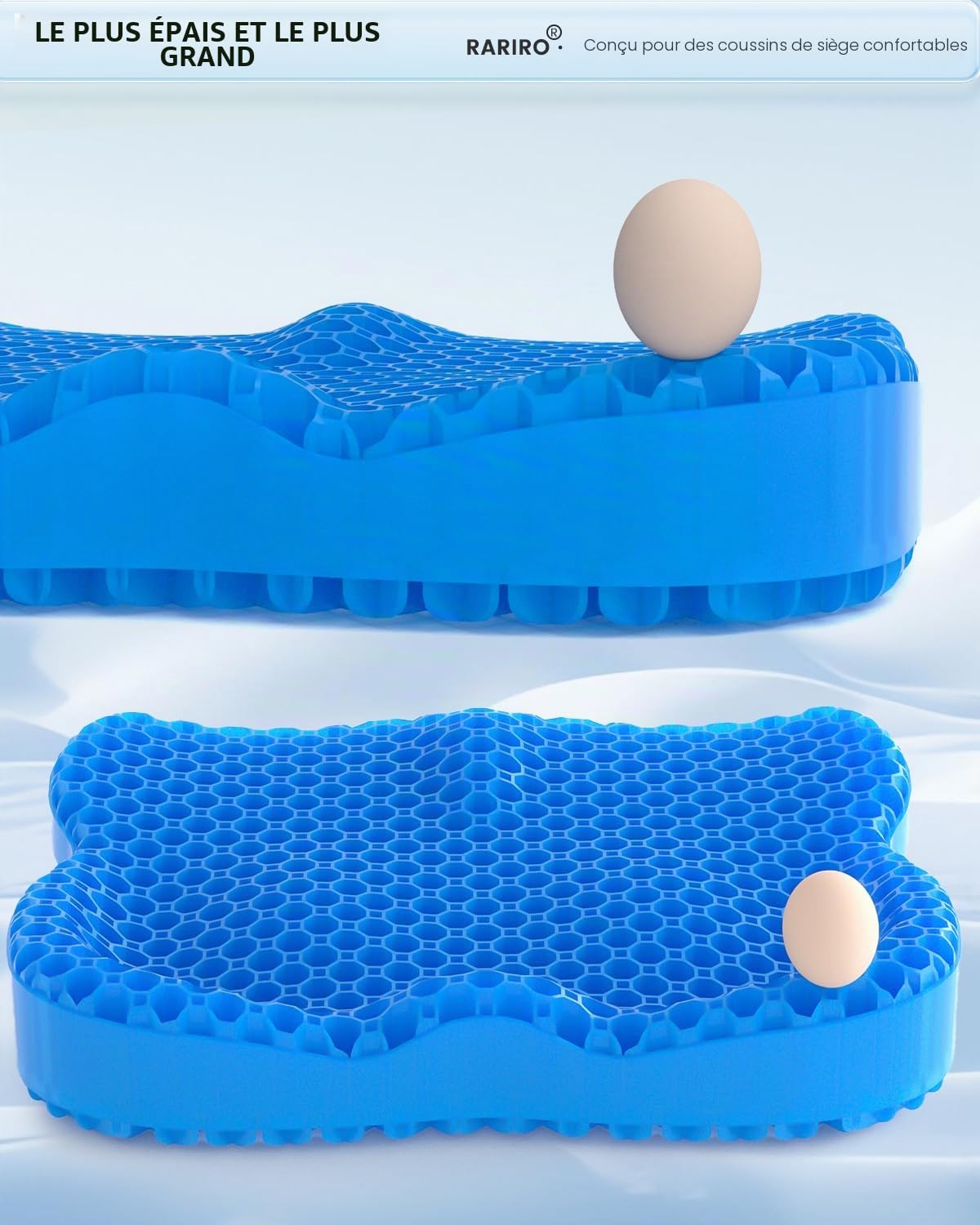 Coussin Gel Ergonomique, Respirant, Répartit Pression,Bleu,42cm | Facile à Nettoyer, Adaptable à Chaises, Bureau, Voiture, Fauteuil Roulant, Camion, Stade, Kayak et Plein Air
