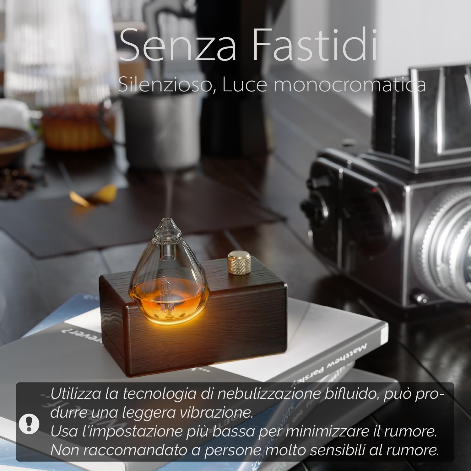 Black Obsidian Diffusore Oli Essenziali Senza Acqua, Nebulizzatore Vetro Fumè e Legno Nero, Profumatore Ambiente Moderno Ricaricabile, Senza Fili per Grandi Ambienti Ufficio Casa, Regalo San Valentino