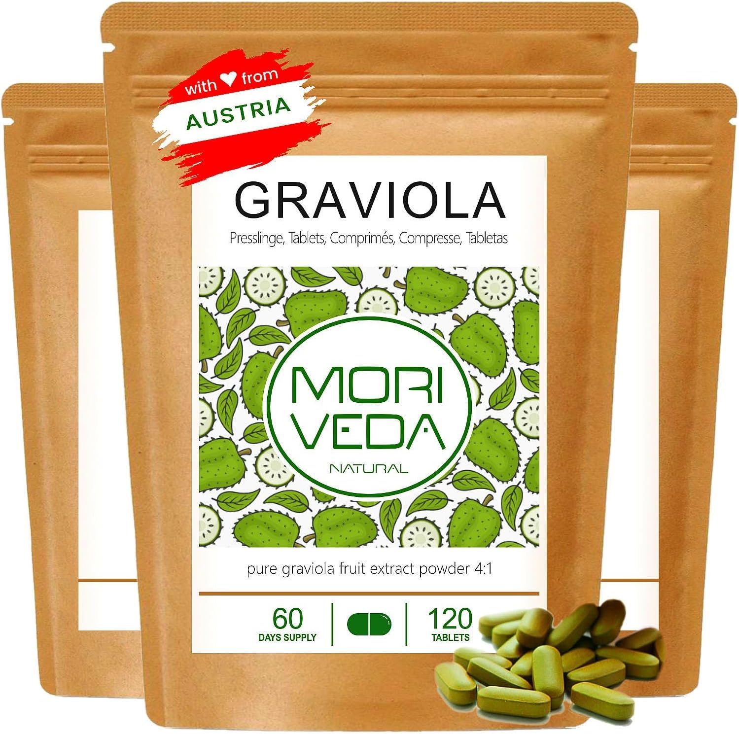 MoriVeda® - Graviola Presslings I Vegan I Fruit Extract I 3X 120 Tabs