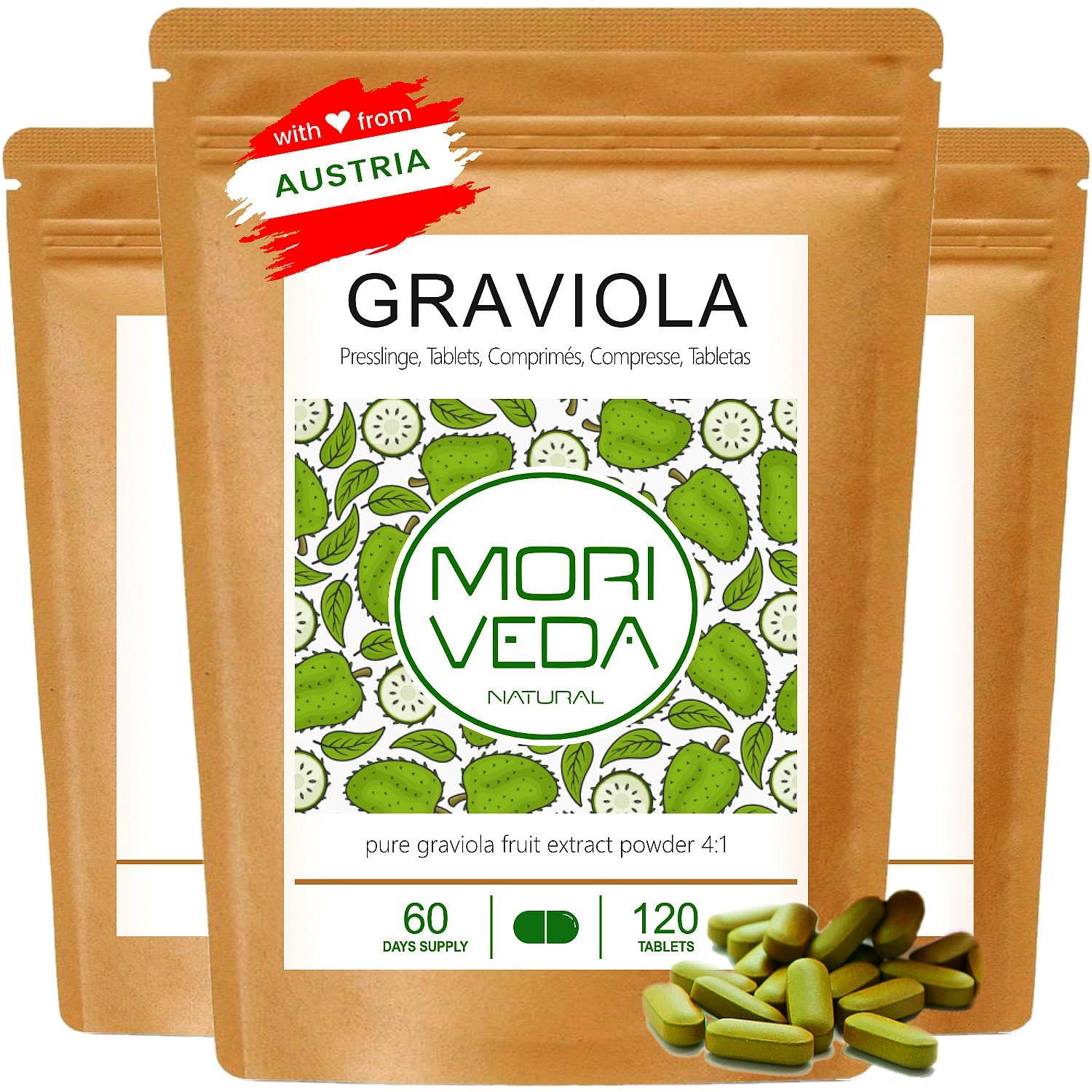 MoriVeda® - Graviola Pressioni I Vegan I Estratto di frutta I 3x 120 Compresse
