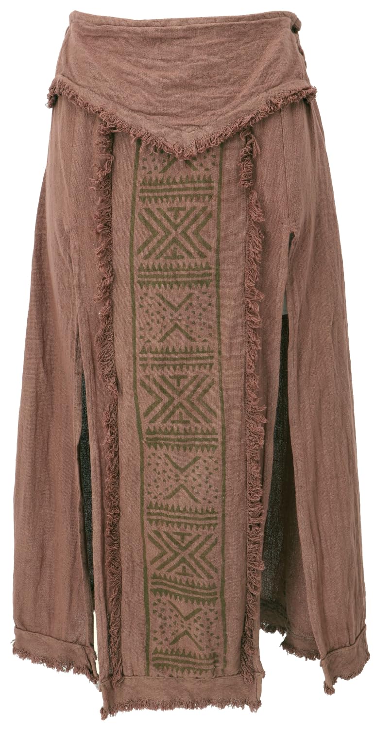 GURU SHOP Falda de panel largo, falda abierta de verano, falda étnica, para mujer, marrón, algodón, talla: 38