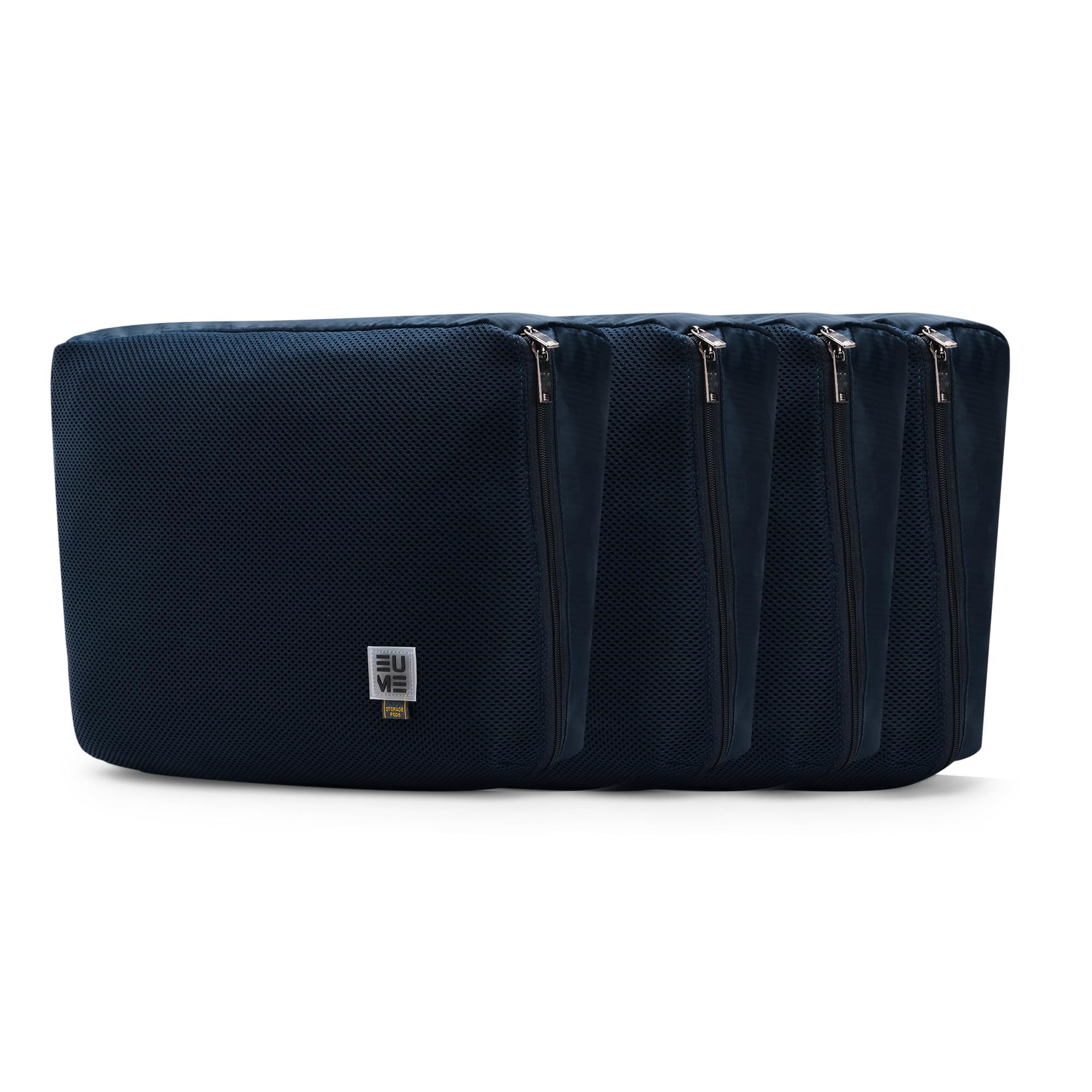 EUME Set of 4 Storage Pods - Travel Organiser Pouch| Durable Fits Into Pocket Cloth Organizer for Storage | Toiletry Bag for Men & Women | Spacious Organiser Bags for Clothes | (4Large) Navy Blue
