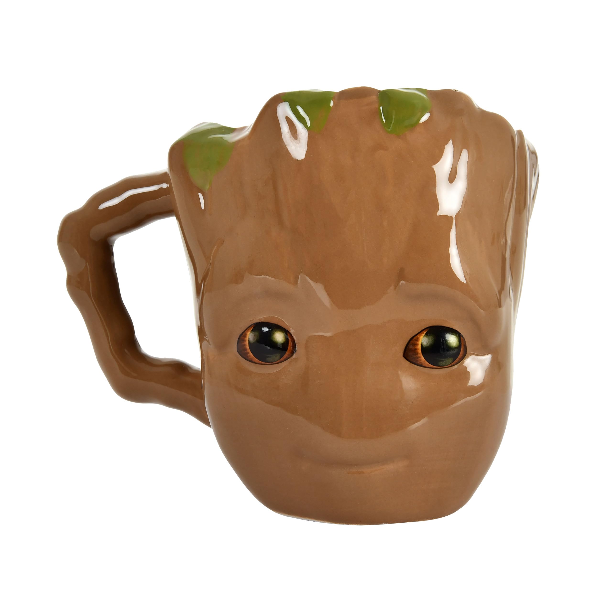 Elbenwald 3D Design Mug for Guardians of the Galaxy Fans - Groot Design - 10 x 11.5 x 13 cm - 450 ml - Ceramic - Brown