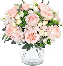 2 paquetes de flores artificiales de peonía, ramo de flores artificiales, flores de hortensia, peonías de seda, ramos de flores para bodas, centros de mesa, arreglos florales (canela rosa)