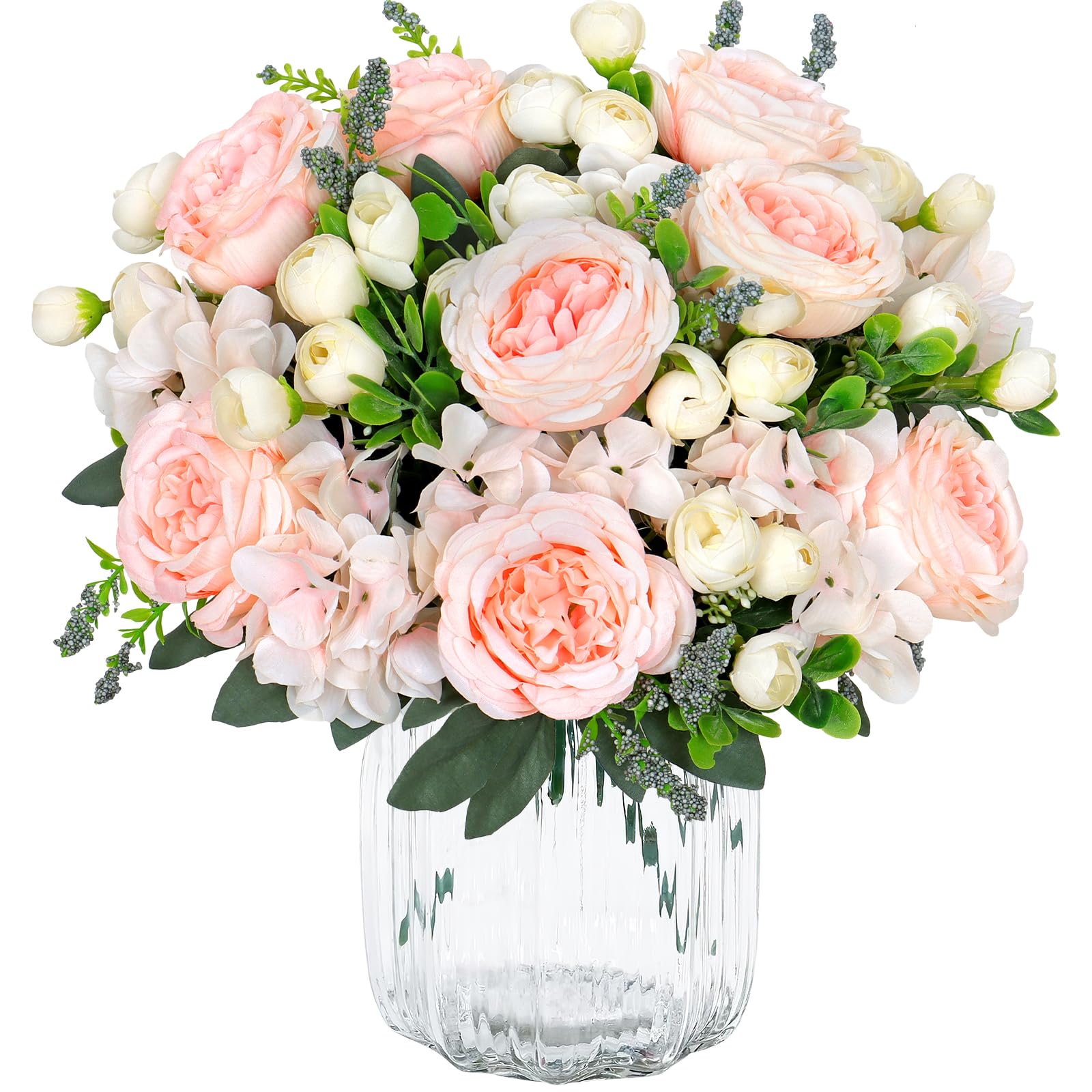 UXORSN 2 bundels pioenrozen, kunstbloemen, net als echte zijdepioenrozen, kunstrozen, kunstbloemen, boeketten, zijden bloemen voor bloemstuk, bruiloft, feest, keuken, tafelopzetstukken, decoratie