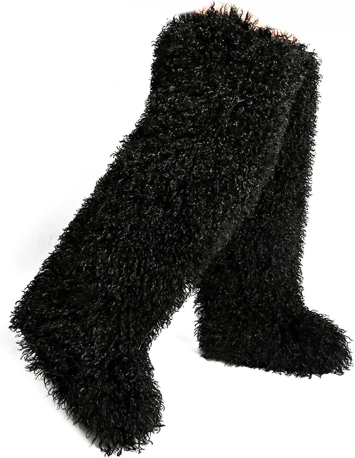 DOXIMFC Over the Knee Fur Boots for Women,Tall Furry Thigh-high Boot for Girls,Fluffy Faux Fur Boots,Flat