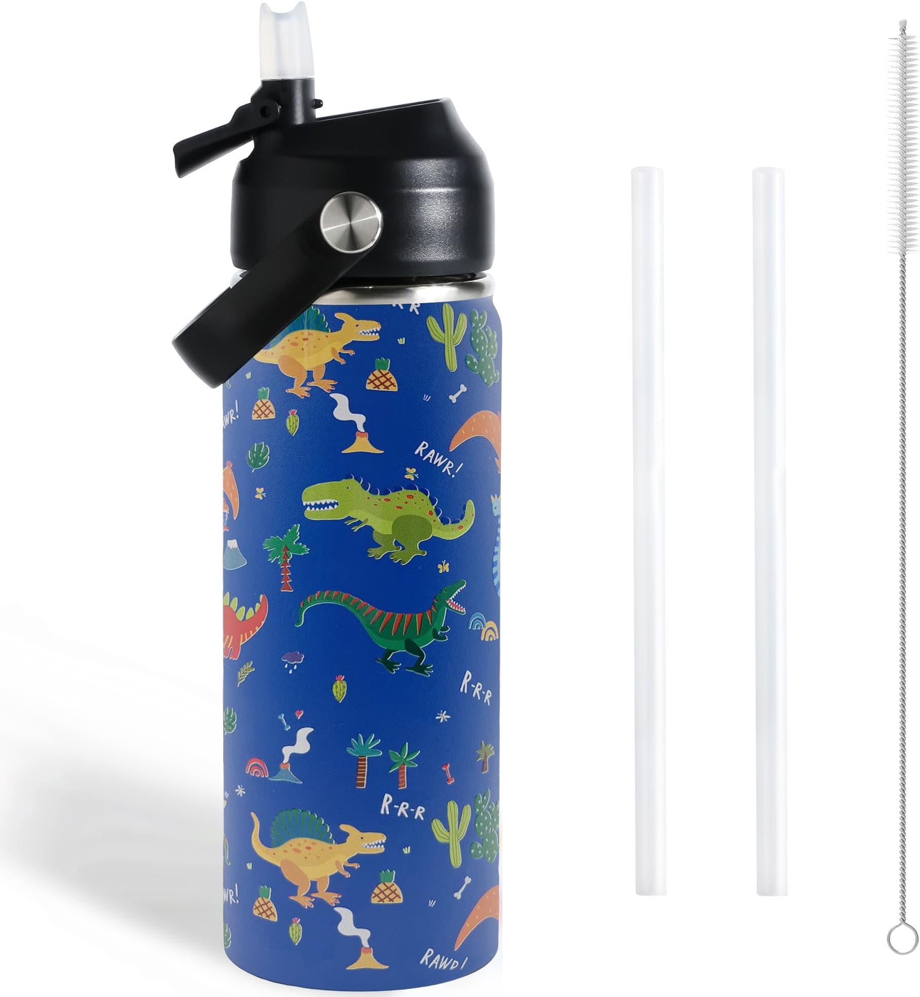 Stainless Steel Kids Water Bottles with straw, 18oz/530ml Insulated Water Bottle with Handle, Hot Water Bottle, Sports Water Bottle, BPA Free, Keep Cold and Hot, Water Bottle for School