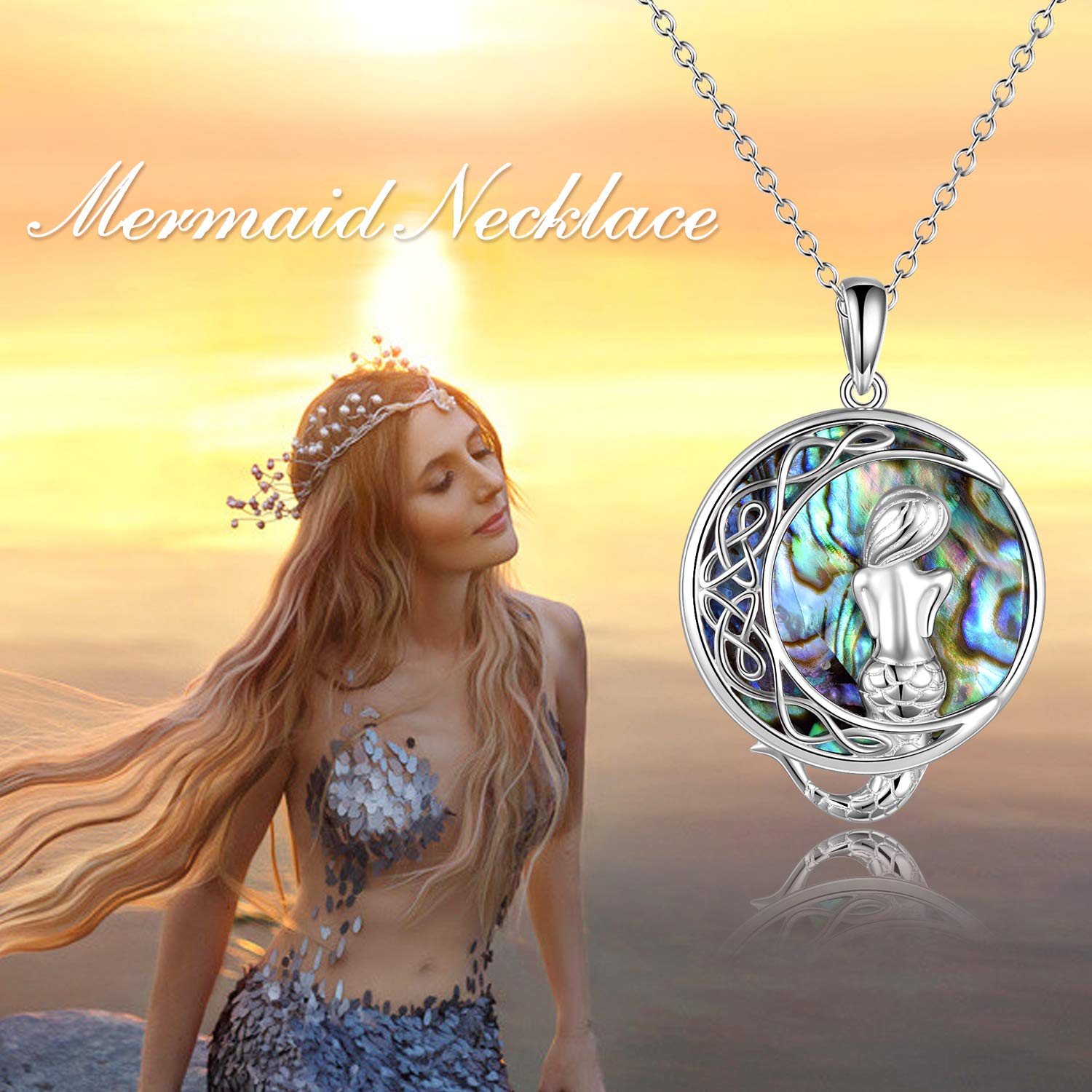 VONALA Collana a forma di sirena, in argento sterling 925, con conchiglia di abalone, ciondolo a forma di sirena, idea regalo per ragazze e figlie, Argento sterling