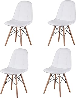 12365 Juego de 4 sillas de comedor estilo medieval de piel sintética con zona de asiento acolchada y respaldo para salón, comedor, cocina y dormitorio (blanco)