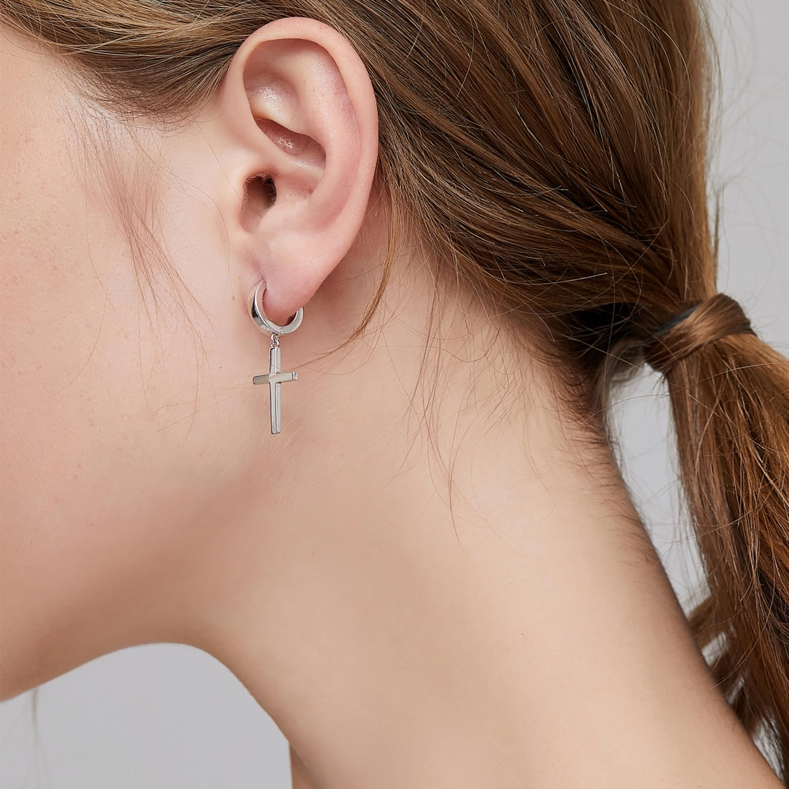 925 Sterling Silber Kreuz Ohrringe Hypoallergene Huggie Creolen/Ohrstecker Kreuz Ohrringe für Damen Herren