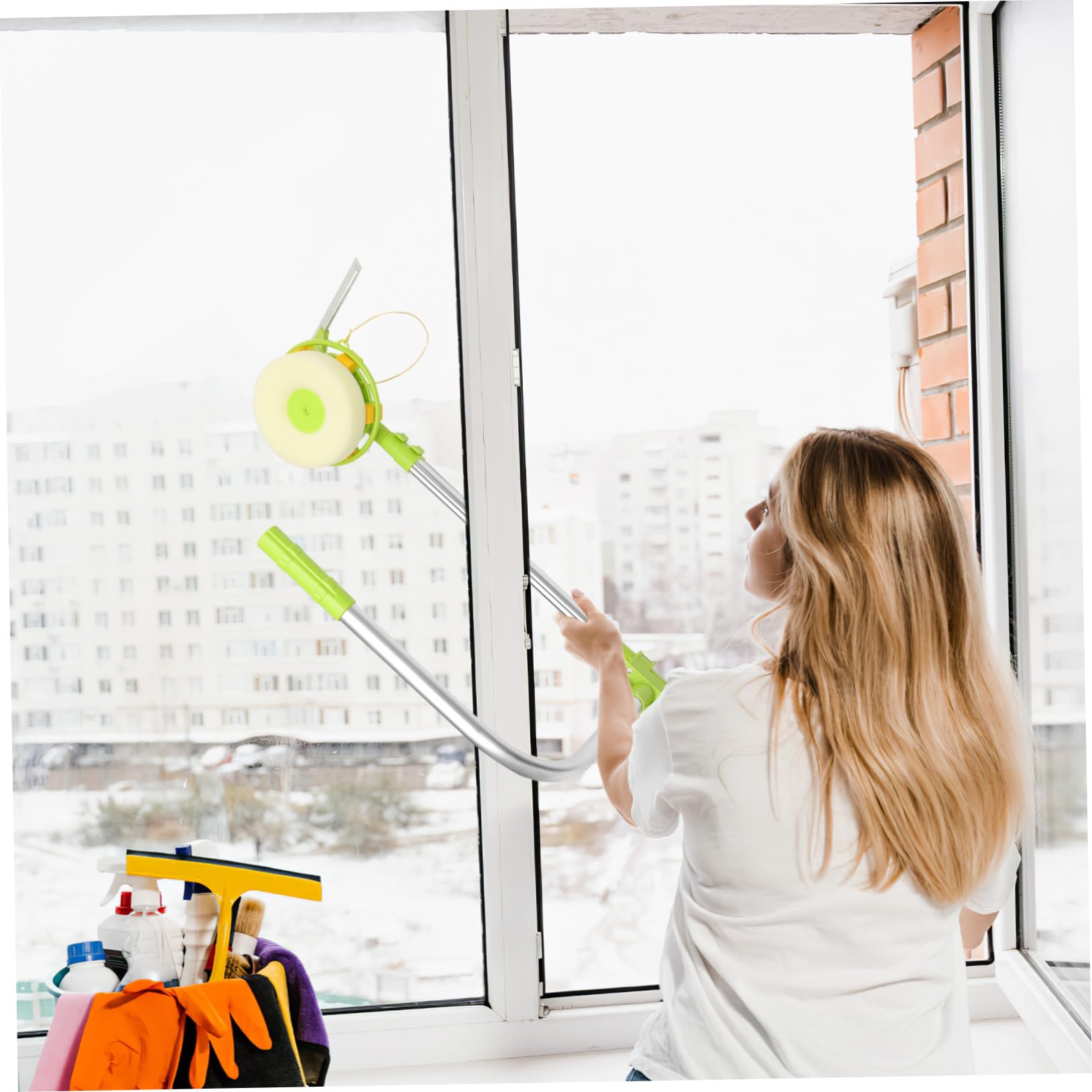 Yardenfun Limpiador Ventanas Telescópico Kit con Cabezal Giratorio y Esponja para Limpieza Cristales de Difícil