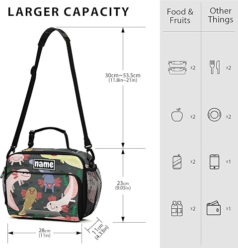 Miniatura 2 de Bolsa de almuerzo personalizada con diseño de peces de ajolote para niños y niñas, bolsas de almuerzo personalizadas con tu nombre, lonchera aislada