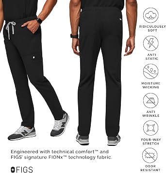 FIGS Leon Top & Cairo Pants Scrub Set for Men Classic V-Neck, Straight Leg, Anti-Winkle, 4-Way Stretch