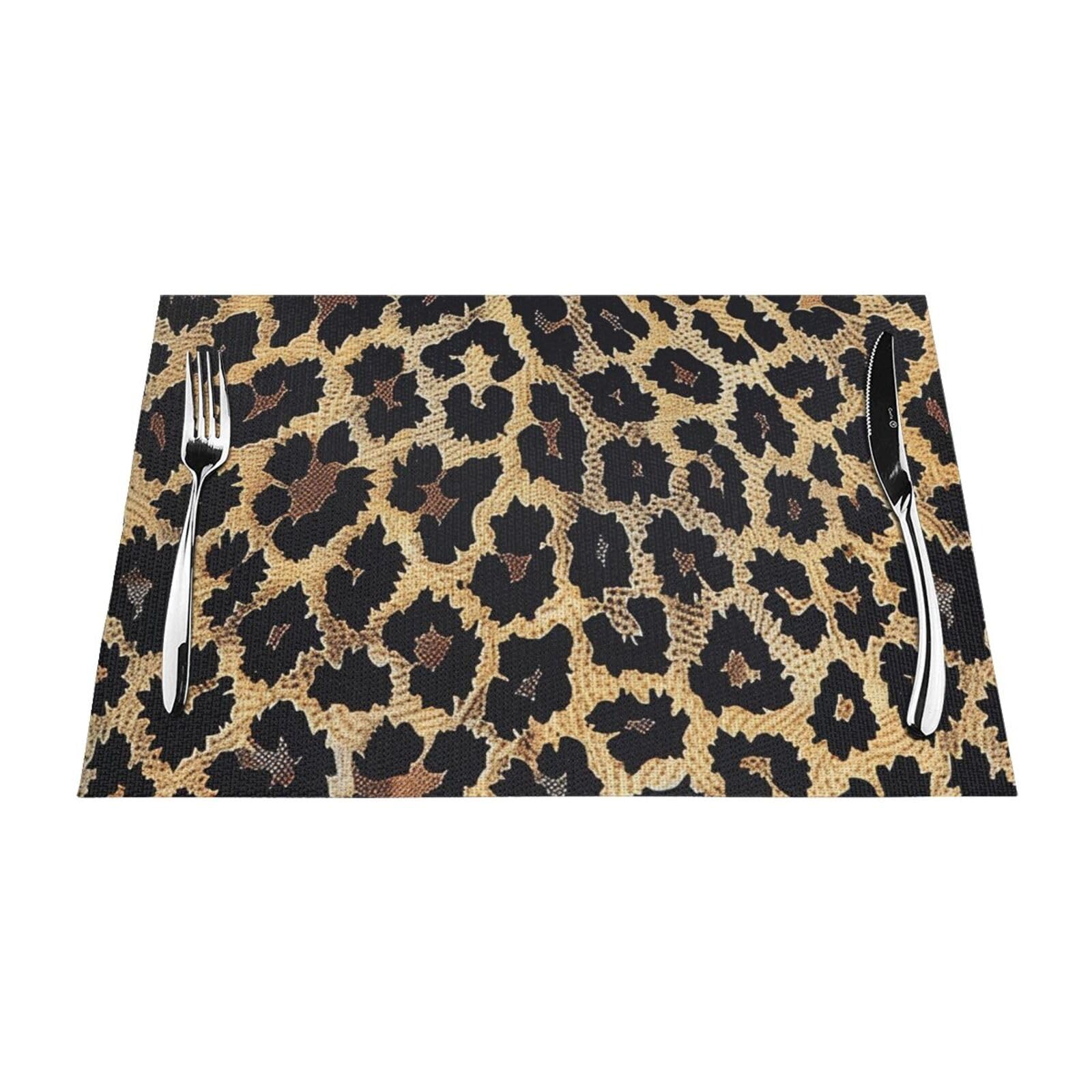 Leopard Print Print Printed PVC Placemat 4 PCS for Kitchen Dining Table Heat-resistand Washable Table Mats 18x12 in