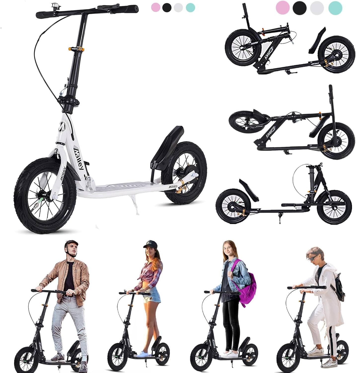 Adult Kick Scooter 330 Lbs, Folding Commuter Scooter for Adults & Teens, 290mm Big Wheel, Adjustable Heigh, Rear Holding Brake, Lightweight Sports Scooter for Indoor and Outdoor