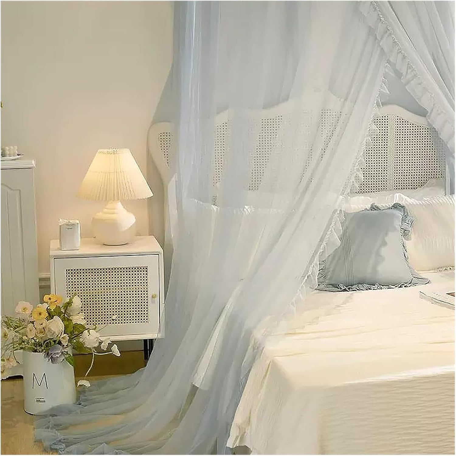 Elegant Bed Netting Canopy for Girls, Mosquito Net for Canopy Bed Frame Dreamy Frills Ceiling Hanging Princess Canopy Bedroom Decoration (Color : Blau)
