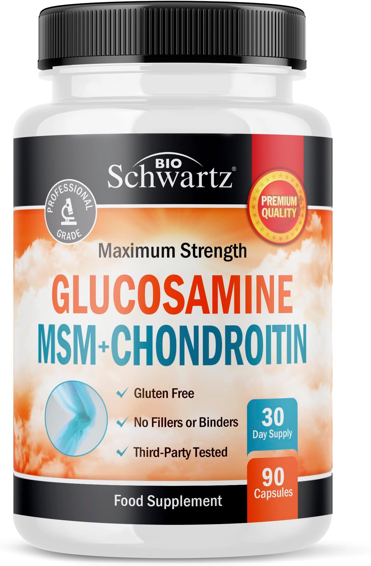Glucosamine Chondroitin MSM - Joint Support Supplement with Turmeric Curcumin for Hands Back Knee & Joint Health for Men & Women - Gluten-Free Non-GMO Supplement - Made in USA - 90 Capsules