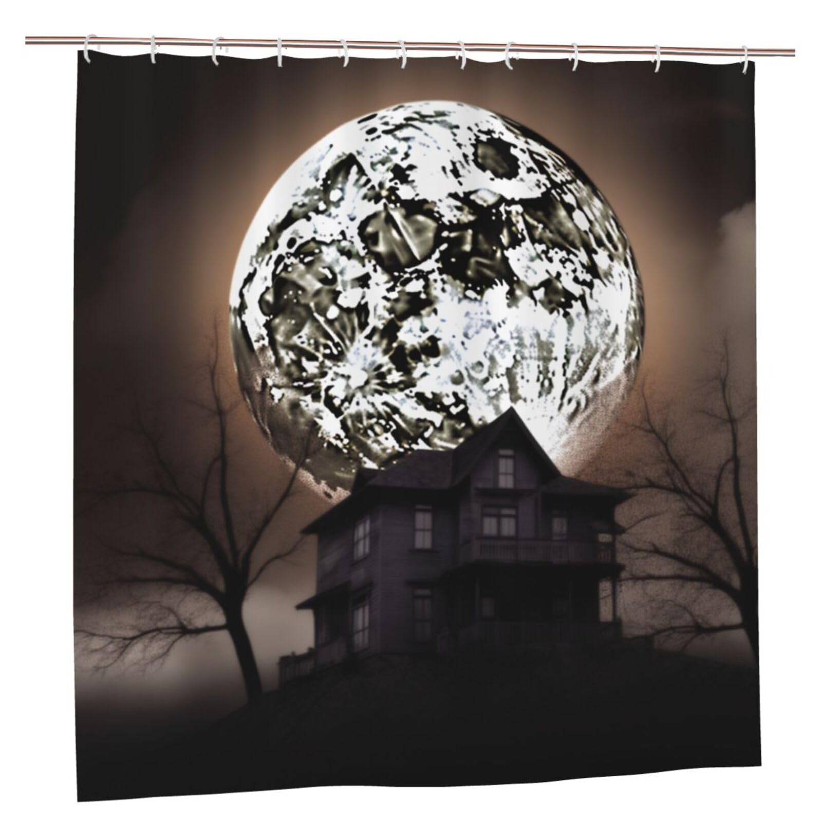 BWWHCCTI Halloween Moon Printed Shower Curtain With 12 Plastic Hooks Opaque Quick Drying Waterproof Shower Curtains Sets For Bathroom 183x183 CM