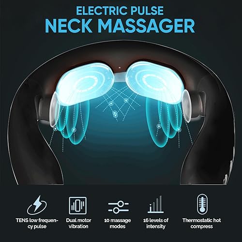 Miniatura 5 de NaturaleBio Masajeador de cuello para aliviar el dolor de tejido profundo, masajeador de cuello eléctrico portátil con calor, masajeador de drenaje