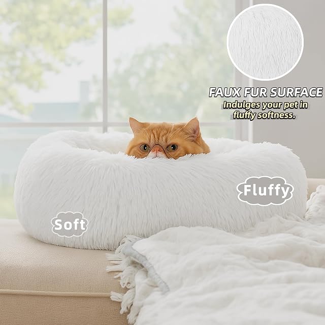 Foto 2 de 7 de SEOUGEE Cama calmante para gatos, cama redonda de felpa esponjosa para perros, acogedora, suave, lavable
