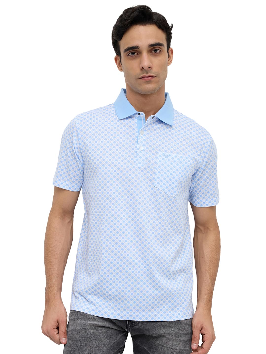Park Avenue Men Slim Fit Print Pattern Pure Cotton Polo Neck Half Sleeve Casual T-Shirt-image-43