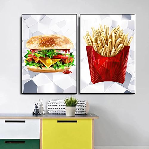 Miniatura 5 de Hamburguesa papas fritas Imagen Mural Decoración, Impresión de lienzo Imágenes Restaurante Arte de la pared Impresiones para la decoración moderna