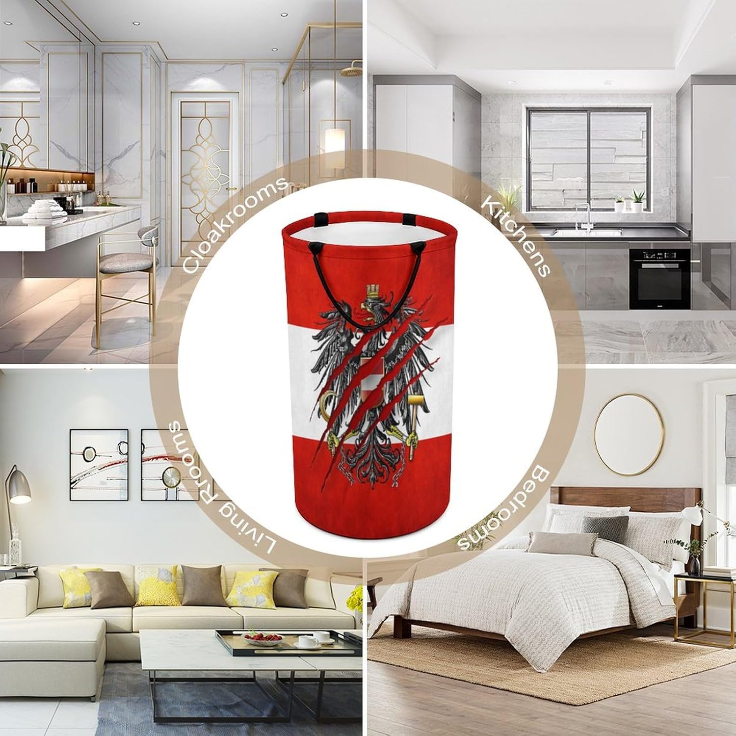 Coat of Arms And Flag of Austria Flag Design Large Laundry Basket Laundry Hamper Bag Washing Bin Clothes Bag Collapsible Tall With Handles Travel Bathroom College