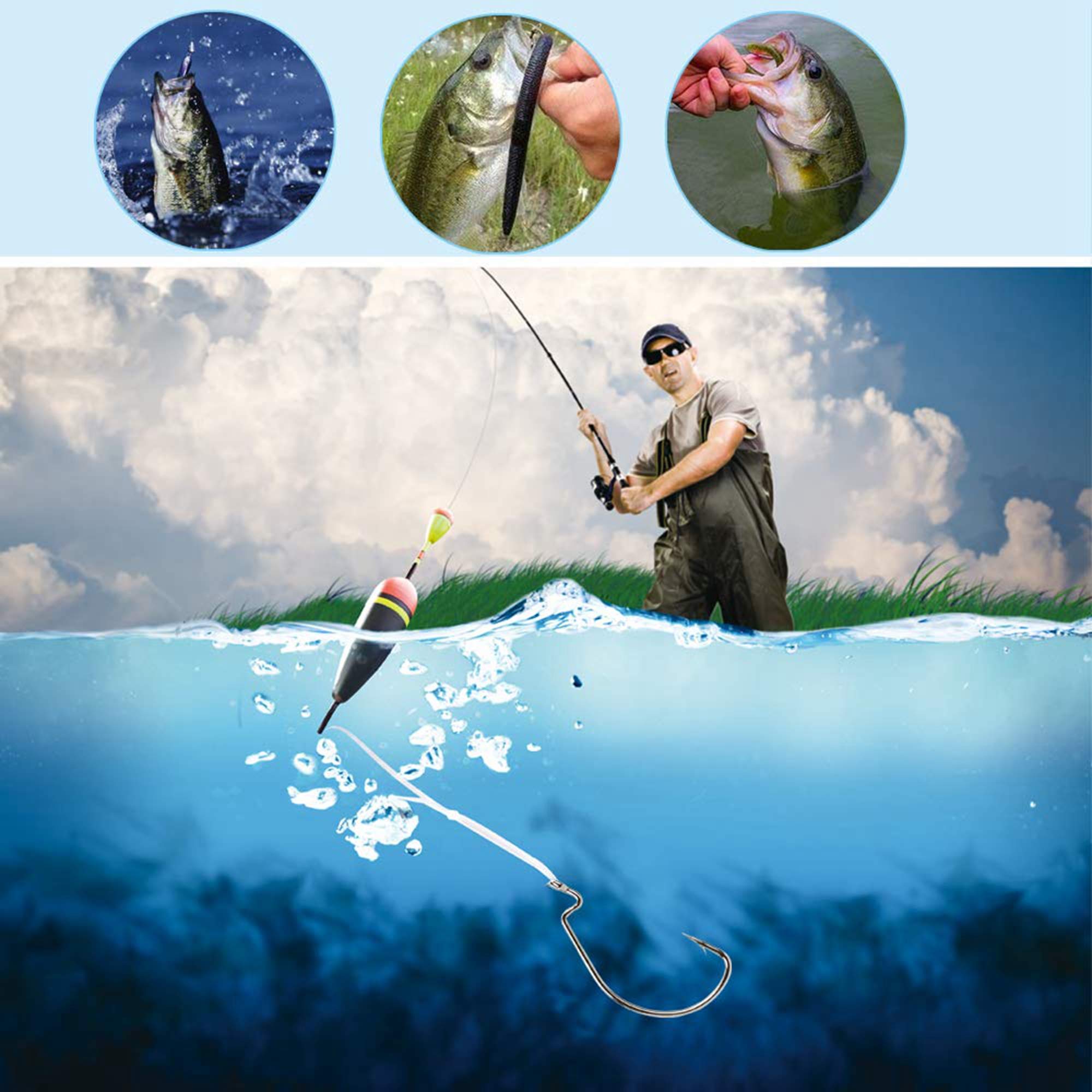 Luengo 50pcs 1/0 Wide Gap Offset Worm Hooks Jig Fishing Hooks Set Fishing Hook for Bass Fishing : Sports & Outdoors