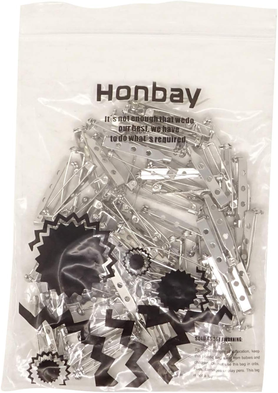 Honbay 100PCS Silver Tone Pin Backs Safety Pins Brooch Pins Bar Pins for Crafts (32MM)