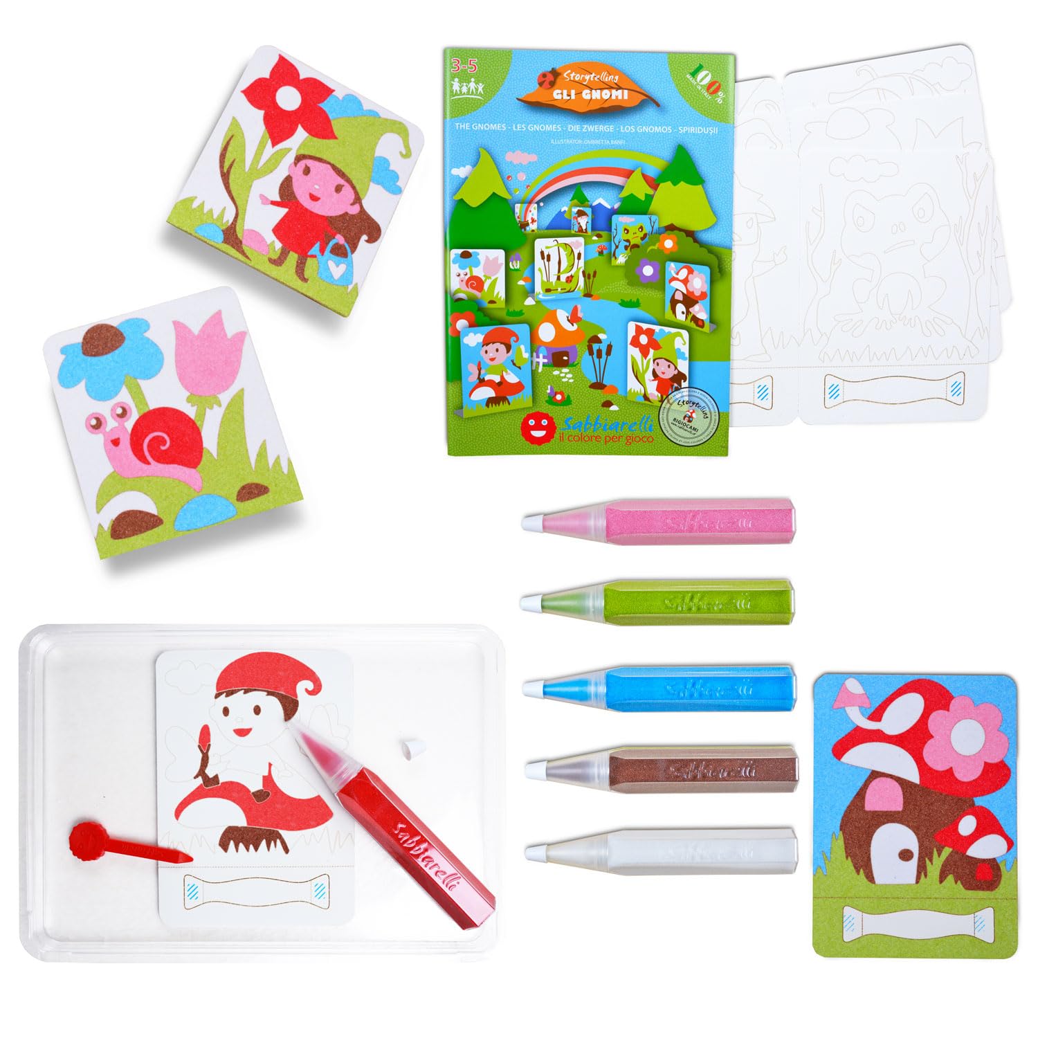 Sabbiarelli Sand-it For Fun - Kit Gli gnomi - Set Lavoretti Creativi: Colora con la Sabbia e Inventa Storie Fantastiche, Regalo di Compleanno Bambini Anni 3+