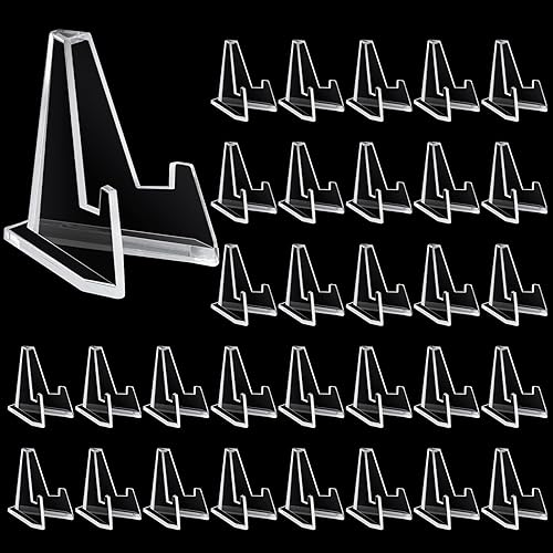 Miniatura 8 de Paquete de 24 soportes de exhibición para tarjetas, mini caballete transparente, soporte pequeño de acrílico para fotos de desafío, monedas,