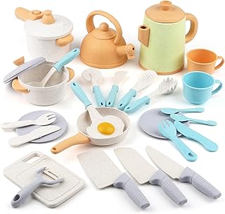 Dreamon Play Kitchen Accessories Toy Set, Pretend Pots and Pans Utensils Playset for Kids, Cooking Play Set Gift for Toddlers Boys and Girls