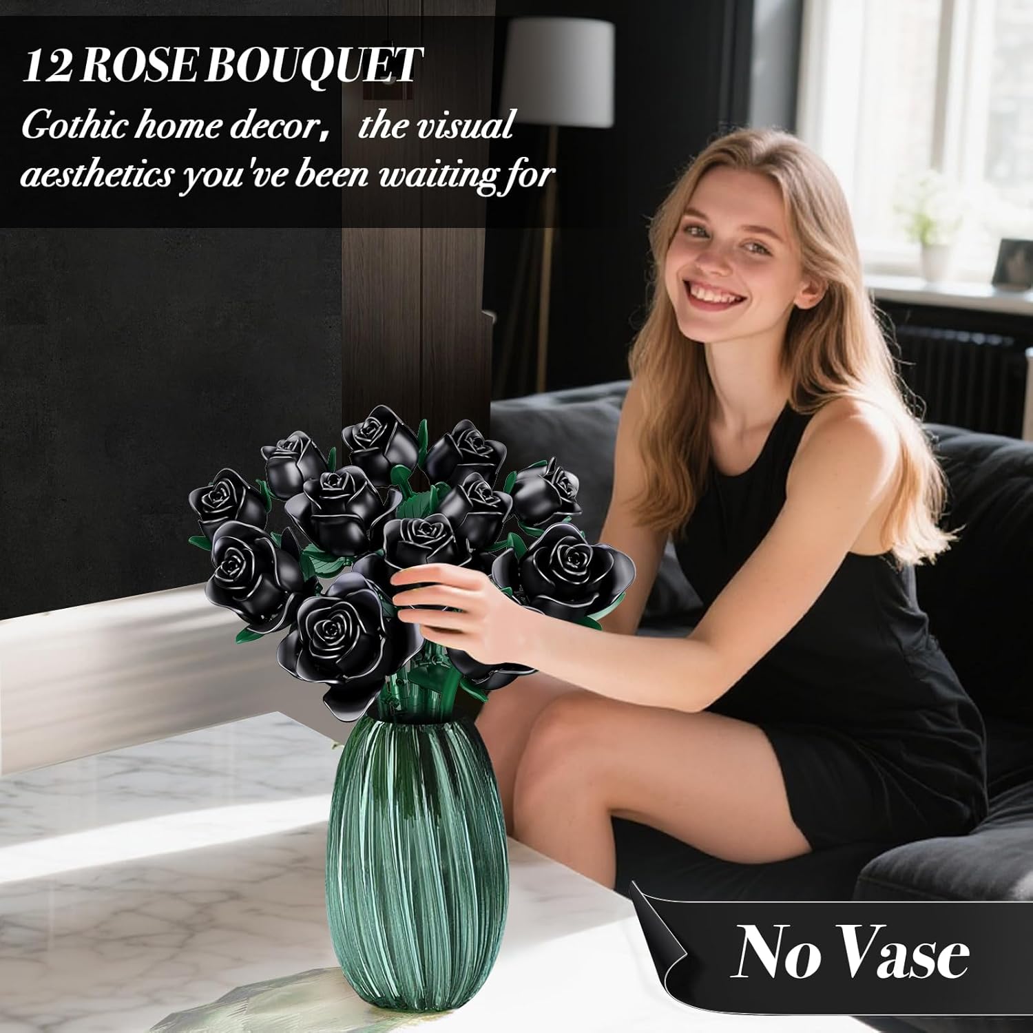 Mother's Day Black Rose Building Blocks Bouquet, 634 PCS Artificial Flower Botanical Collection Building Set, Educational Toys for Girls Kids, Gift for Women Wife Adults