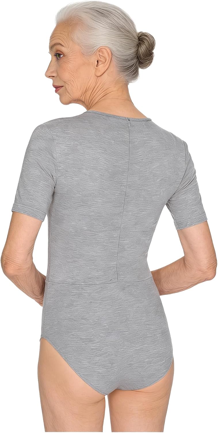 Yhong Women's Special Needs Adaptive Clothing Short Sleeve Adaptive Bodysuit with Feeding Tube Access