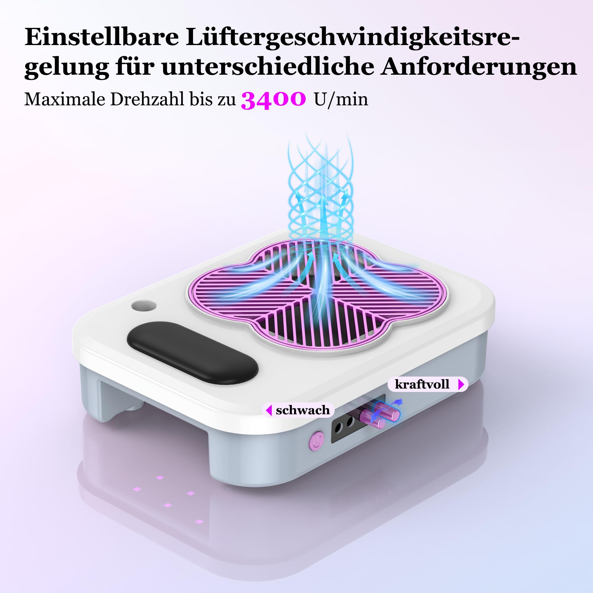 Aspirador de uñas 3 en 1 con lima de uñas eléctrica y lámpara UV LED: aspiradora de uñas ajustable con 3400 rpm. Para técnico de uñas acrílicas. Manicura profesional en salón y en casa