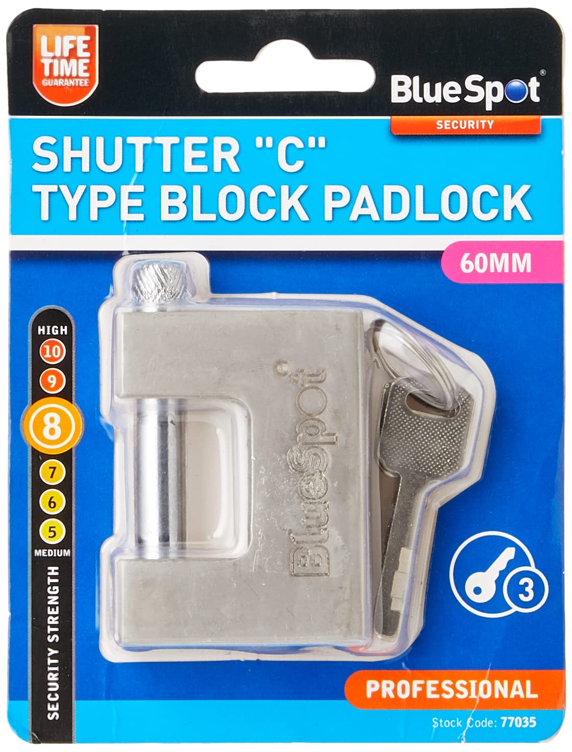 Blue Spot 77035 Shutter C Type Block Padlock, 60 mm