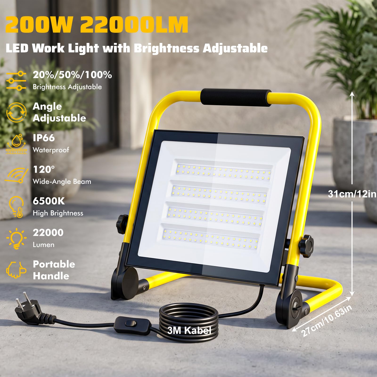 LED Baustrahler 200W 100W 50W Helligkeit Einstellbar LED Arbeitsleuchte