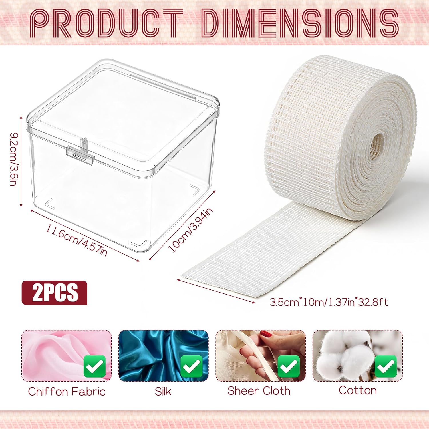 2 Roll 22 Yards Hemming Tape for Sewing 1.38 Inch Width Fishbone Hem Tape