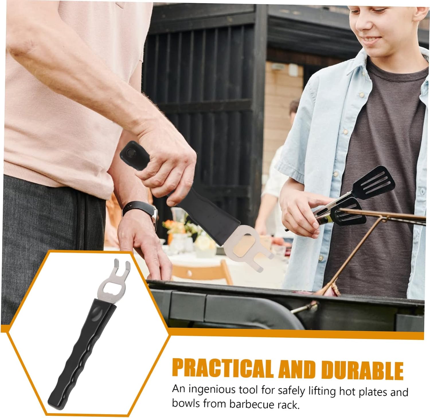 Stainless Steel Plate Lifter with Black Handle for Hot Cookware