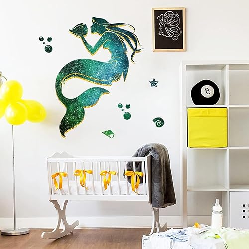 Miniatura 5 de Calcomanías creativas de pared de sirena, calcomanías de pared de burbujas de sirena, despegar y pegar, decoración de sirena para habitación de