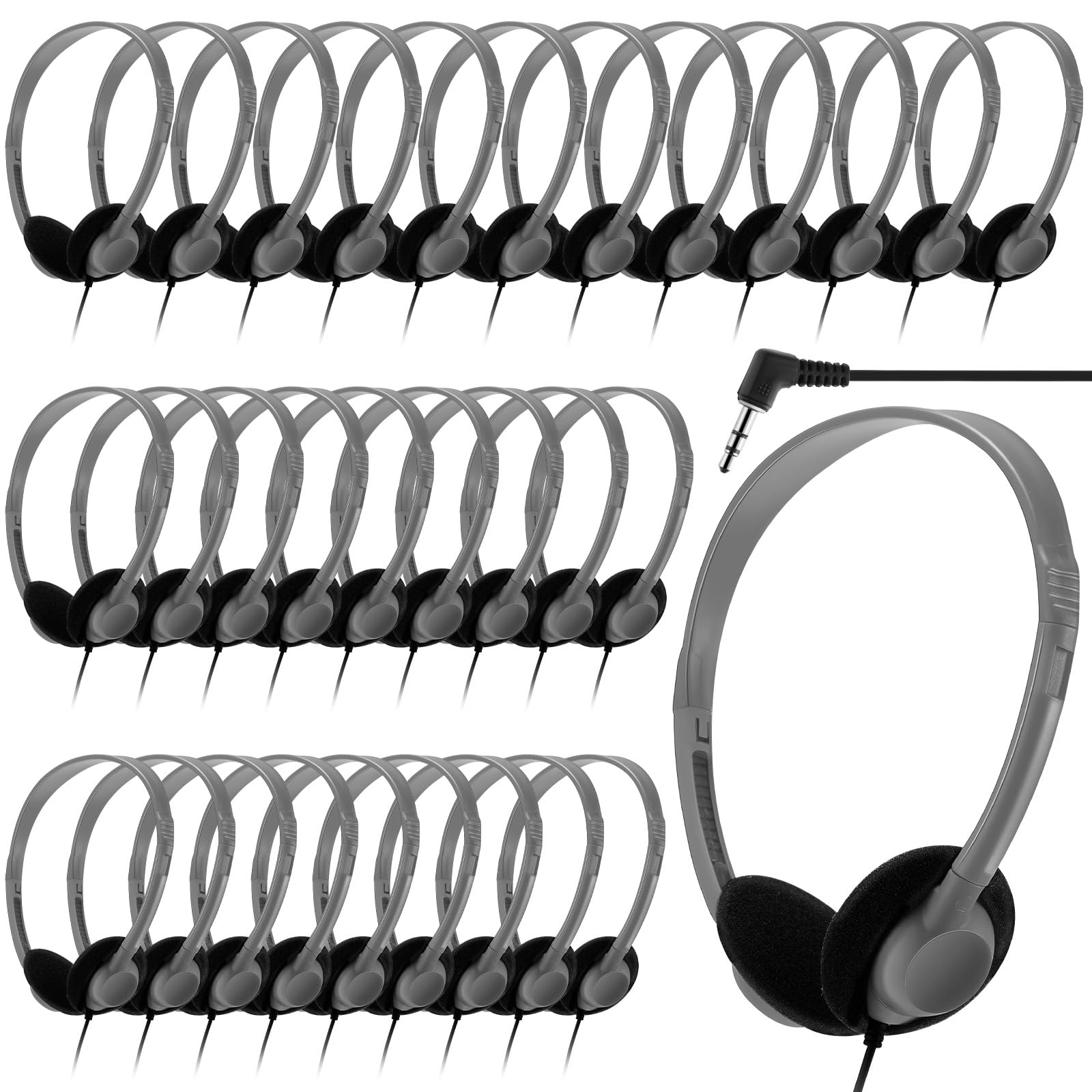 Yunsailing 30 Pack Bulk Headphones Set Over Ear Headphones with Adjustable Headband 3.5mm Plug Headsets Earphones for Learning Program, Computer Lab,