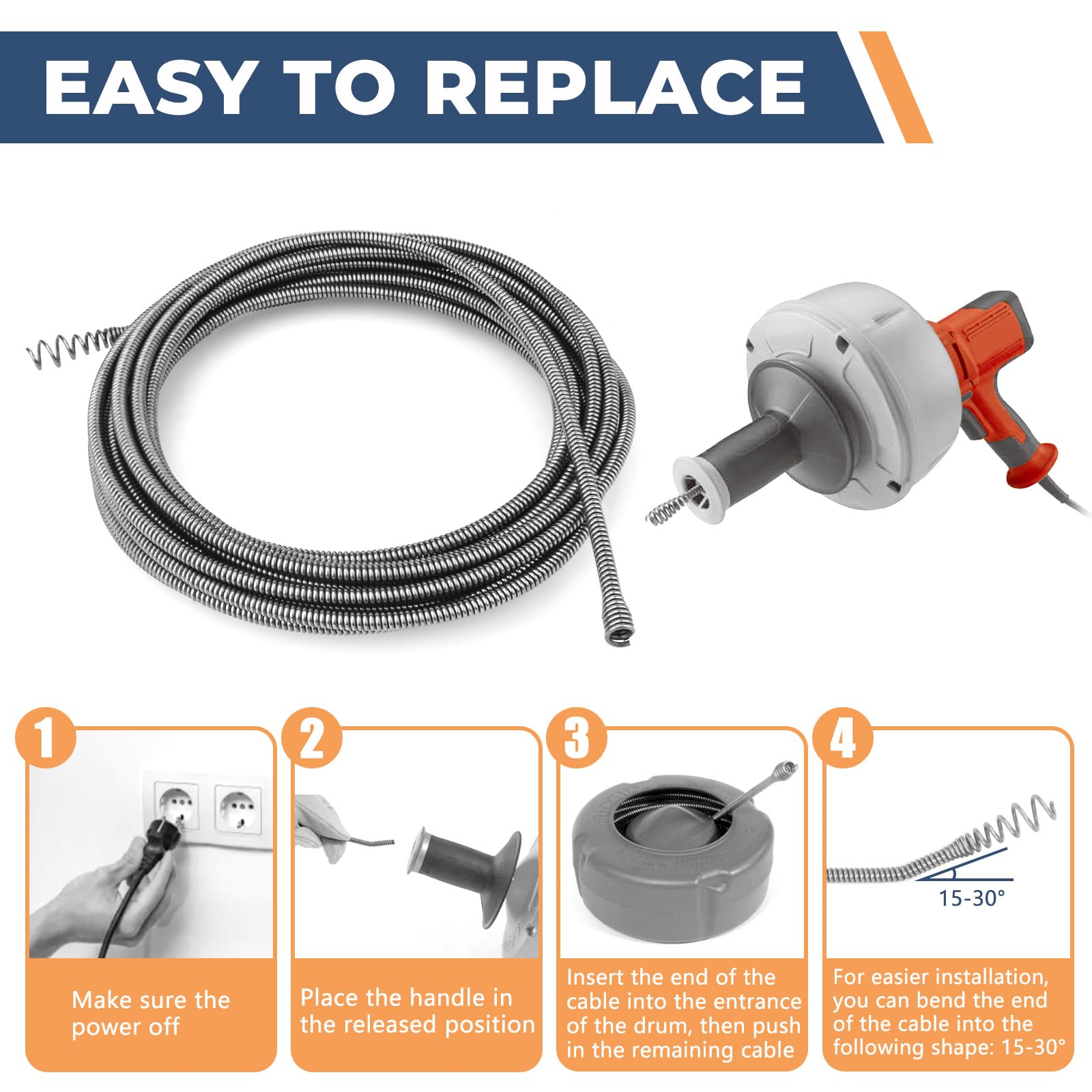 21338 Spin Cable Replacement for Ridgid Auto-Spin Drain