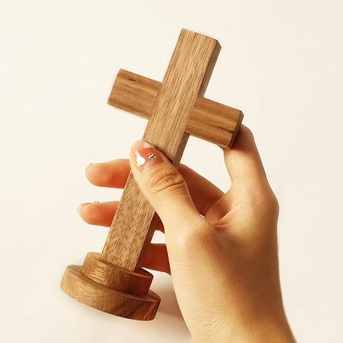 Miniatura 6 de Attivolife Estatua de cruz de madera con soporte, cruz espiritual cristiana de Jesús, regalo religioso para Pascua católica y Navidad, mesa de