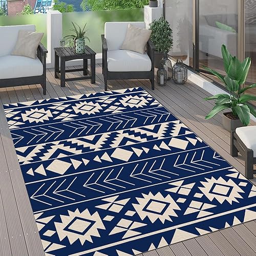 Miniatura 2 de Blue Retro Color Living Room Rug 6'x8'Bohemian Style Washable Rug for Entryway Non Slip Soft Faux Wool Low Pile Rugs for Entry Nursery Children's