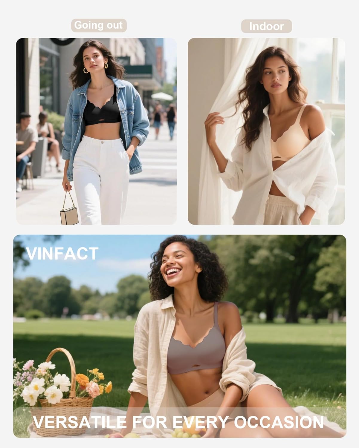 Vinfact Scalloped Womens Wireless No Underwire Bras Push Up Supportive Tshirt Seamless Comfortable Full Coverage Bralettes - Image 6