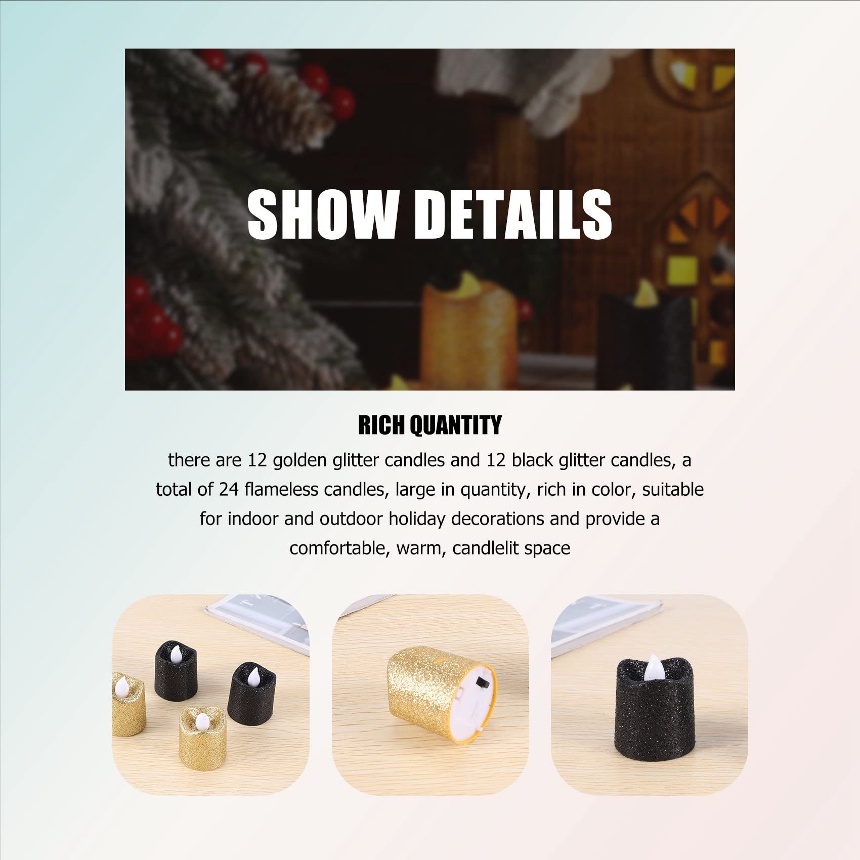 24 Pièces Bougies Chauffe-Plat LED à Paillettes Dorées Bougies Sans Flamme Noires Bougies Chauffe Plat Votives A Piles Avec Lumiere Jaune Chaude Pour 95984581