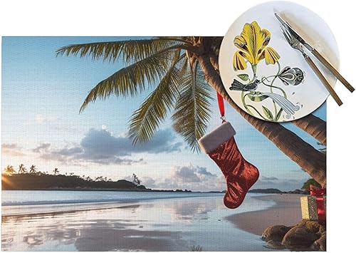 Miniatura 5 de 6 PCS PVC Placemats Set Place Mats Merry Christmas Palm Tree Non-Slip Weave Place Mats 12" x 18" Farmhouse Table Mat Set for Family Dinners Wedding