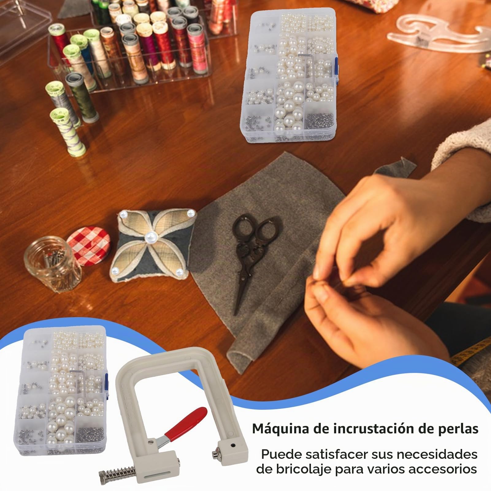 Máquina De Encaje Hecho A Mano De La Perla, Máquina Manual De Prensa De Mano Con Cuentas De Perlas Blancas